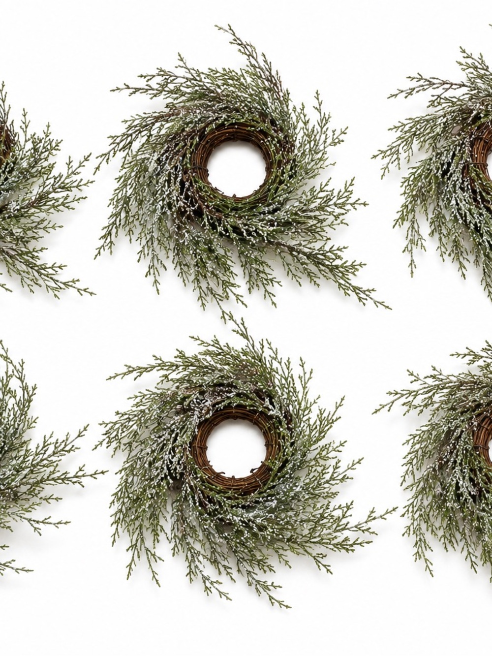 Set of 6 Frosted Evergreen Candle Rings Primitive Farmhouse Decor